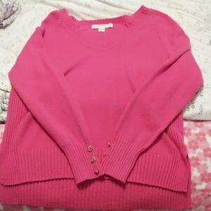 Lilly Pulitzer- Pink V-Neck Sweater with Gold Buttons- size  small